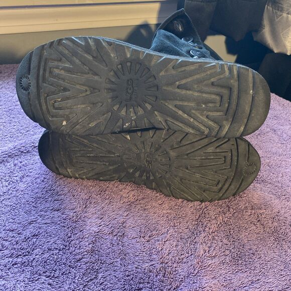 UGG‎ Lo Pro Button Fold Over Boots-Size 7 Black Suede-Sheep Skin Lined-Mid Calf - Picture 6 of 10